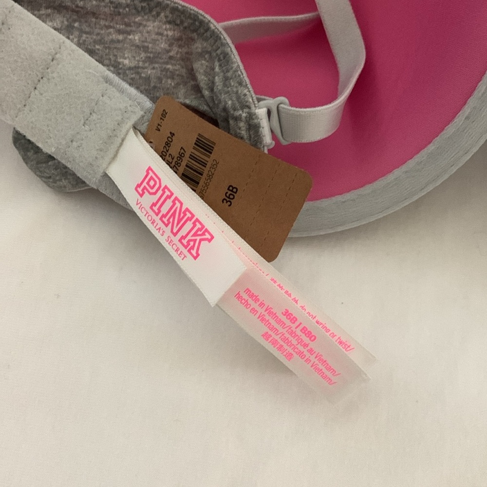 Pink VS Wear Everywhere t-shirt lightly lined Grey Bra 36B NWT - Picture 3 of 3